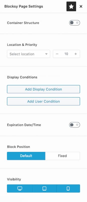 blocksy page settings
