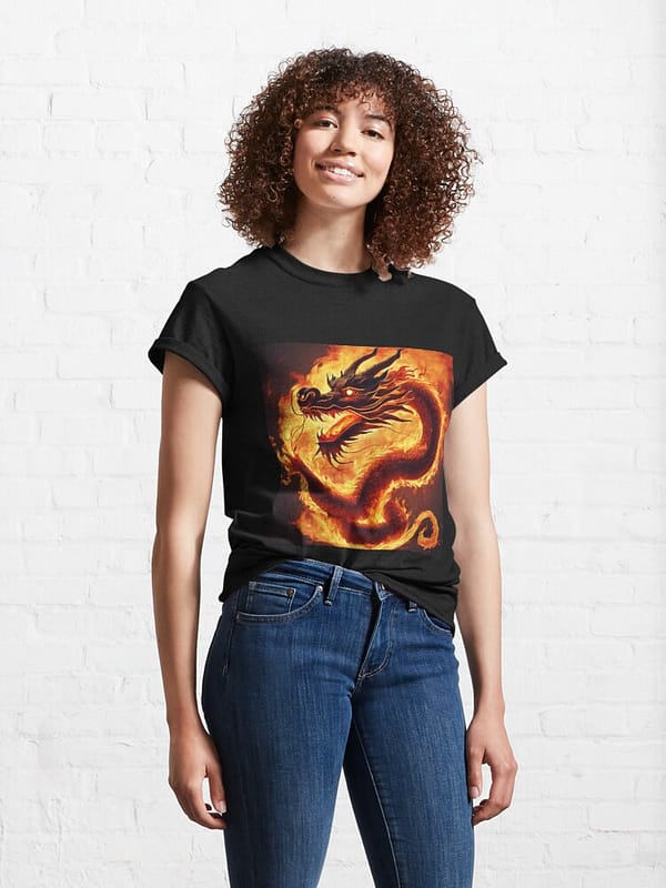 classic t shirt dragon inferno embrace ragazza fronte