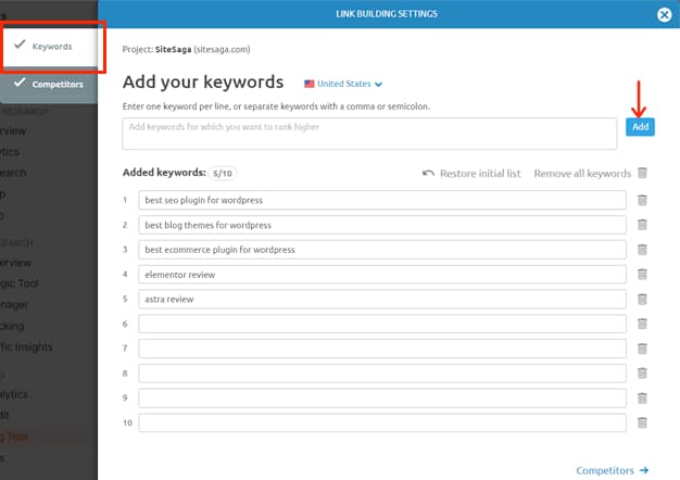 link building tool keyword
