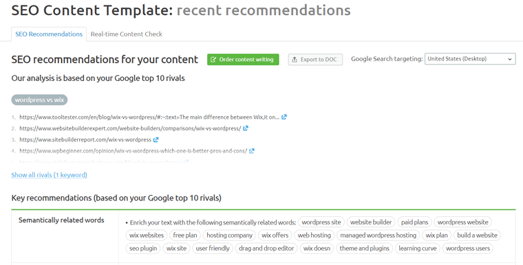 seo content template raccomandazioni