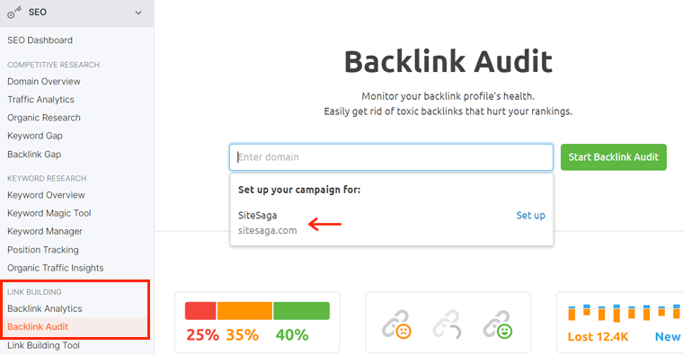 semrush backlink audit