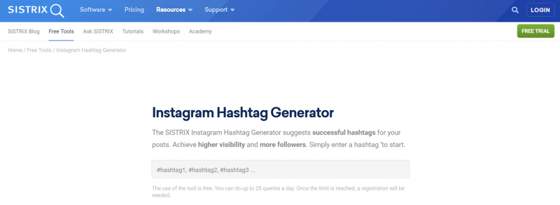 sistrix hashtag generator per individuare nuovi follow su Instgram