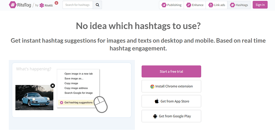 ritetag hashtag generator per individuare nuovi hashtag per Instagram