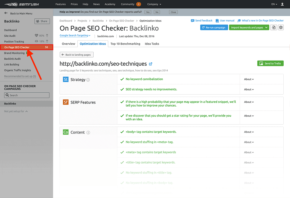 semrush on page seo checker